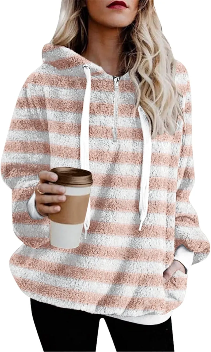 2023 Winter Womens Fuzzy Fleece Hoodies Sweatshirts Casual Long Sleeves Shaggy Sherpa Pullover With Pockets Pullover