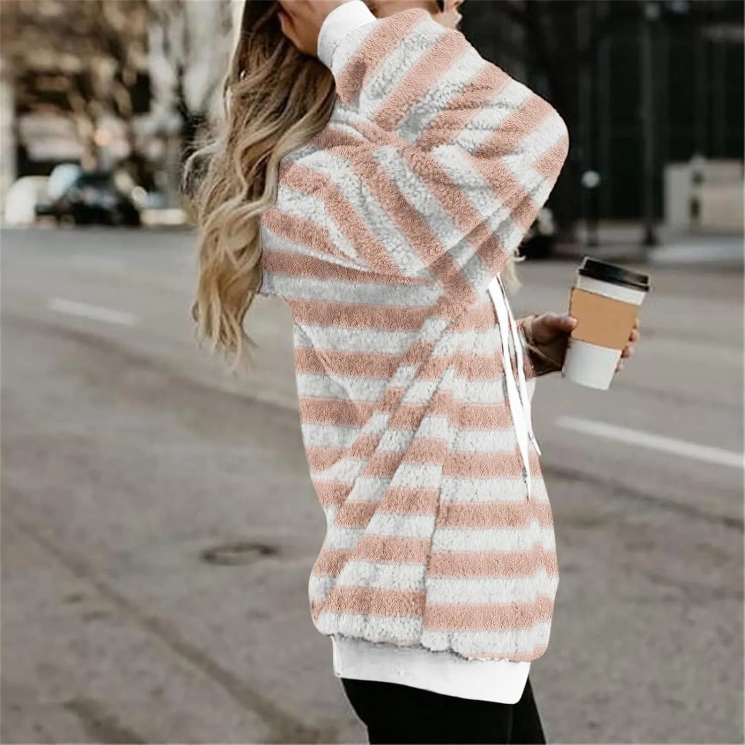 2023 Winter Womens Fuzzy Fleece Hoodies Sweatshirts Casual Long Sleeves Shaggy Sherpa Pullover With Pockets Pullover