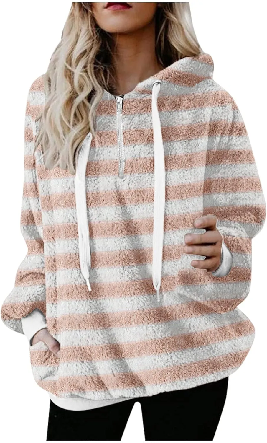 2023 Winter Womens Fuzzy Fleece Hoodies Sweatshirts Casual Long Sleeves Shaggy Sherpa Pullover With Pockets Pullover