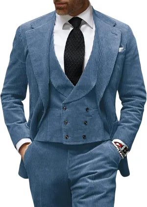3 Piece Men's Corduroy Suits Slim Fit Suits for Men Double Breasted Blazer Vest Pants Set Wedding Prom Tuxedo Suits