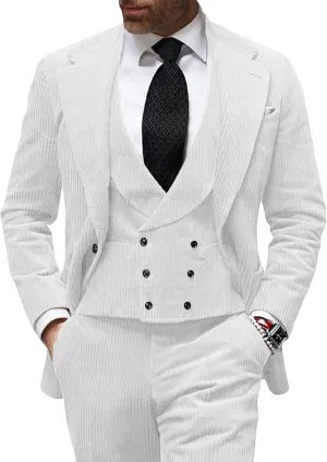 3 Piece Men's Corduroy Suits Slim Fit Suits for Men Double Breasted Blazer Vest Pants Set Wedding Prom Tuxedo Suits