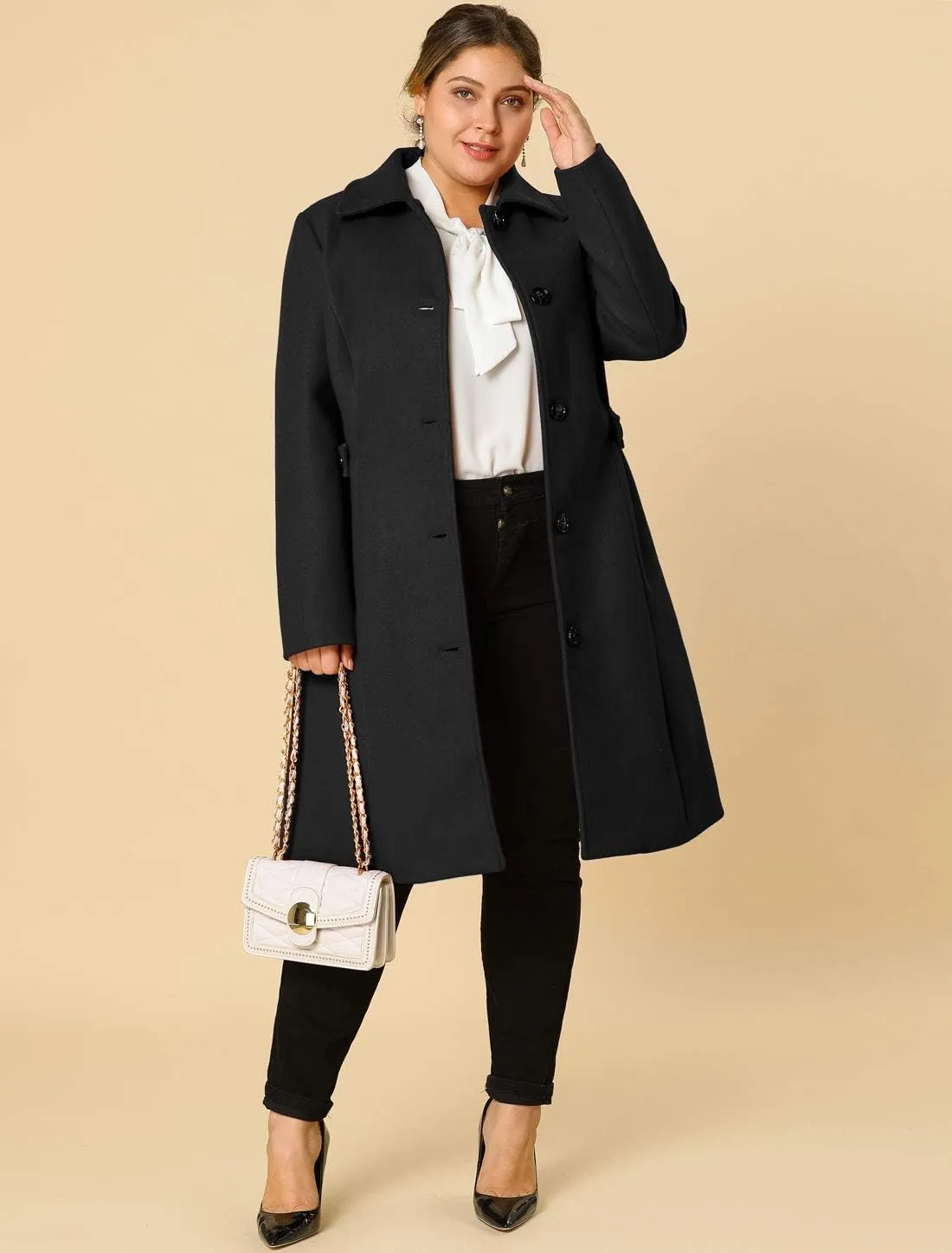 Agnes Orinda Women's Plus Size Single Breasted Belted Winter Long Coat