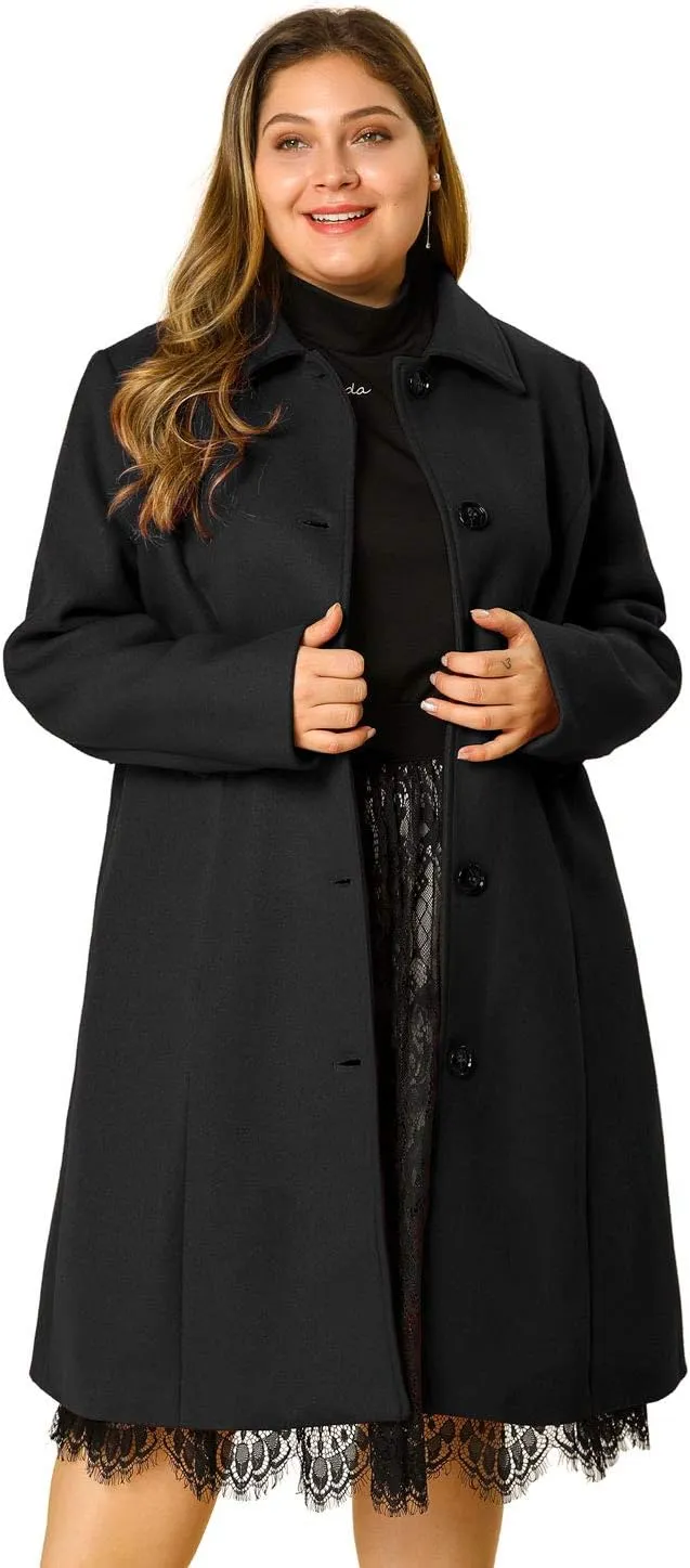 Agnes Orinda Women's Plus Size Single Breasted Belted Winter Long Coat