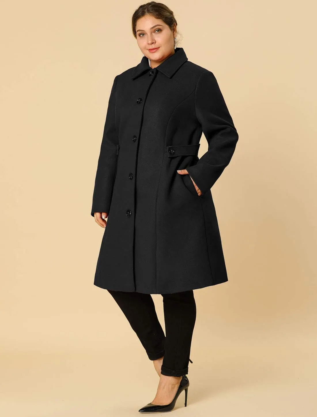 Agnes Orinda Women's Plus Size Single Breasted Belted Winter Long Coat