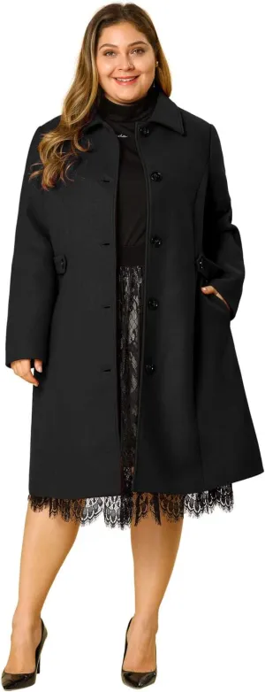 Agnes Orinda Women's Plus Size Single Breasted Belted Winter Long Coat
