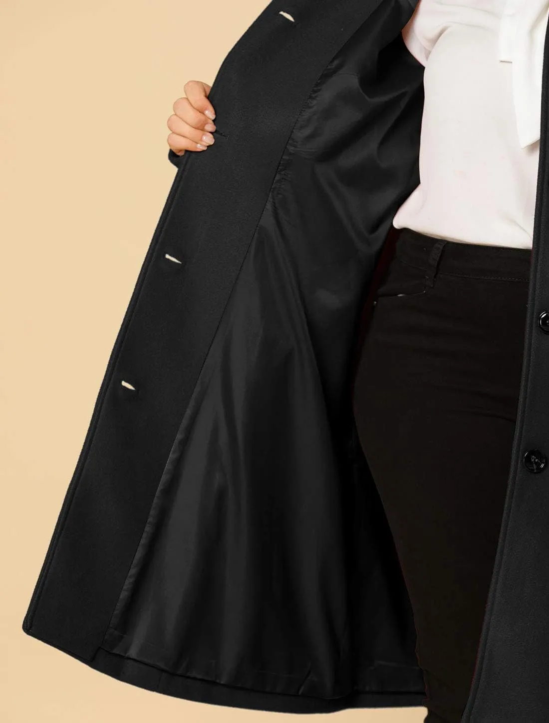 Agnes Orinda Women's Plus Size Single Breasted Belted Winter Long Coat