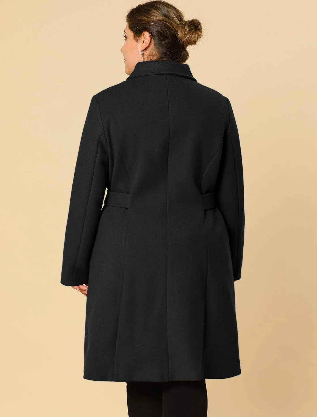 Agnes Orinda Women's Plus Size Single Breasted Belted Winter Long Coat