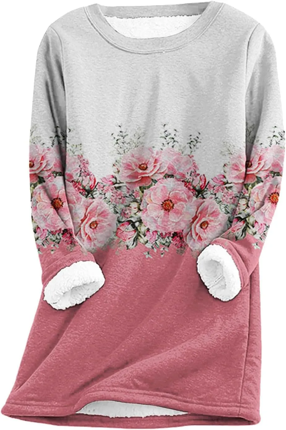 aihihe Sherpa Fleece Crewneck Sweatshirts Women 2024 Winter Warm Pullover Fleece Linend Thermal Long Sleeve Tops Loungewear