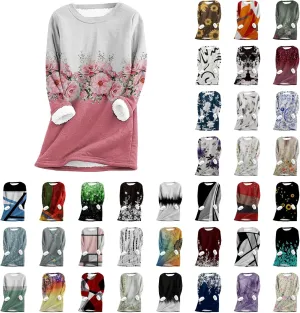 aihihe Sherpa Fleece Crewneck Sweatshirts Women 2024 Winter Warm Pullover Fleece Linend Thermal Long Sleeve Tops Loungewear