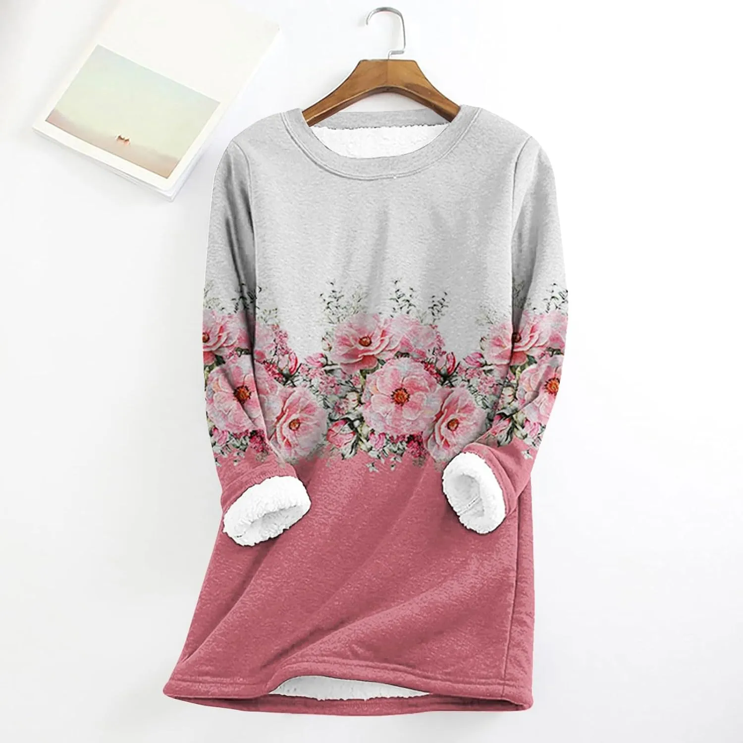 aihihe Sherpa Fleece Crewneck Sweatshirts Women 2024 Winter Warm Pullover Fleece Linend Thermal Long Sleeve Tops Loungewear
