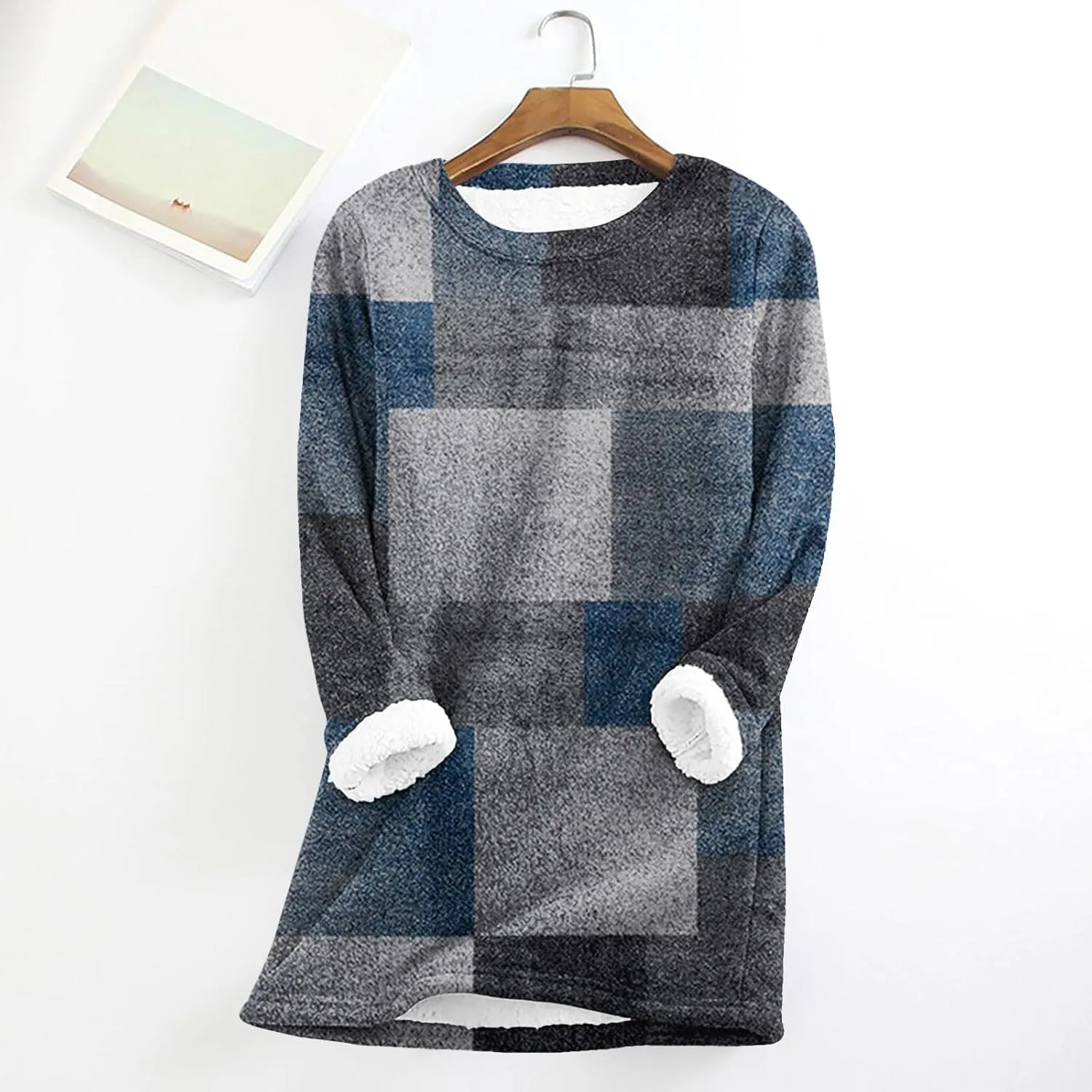 aihihe Sherpa Fleece Crewneck Sweatshirts Women 2024 Winter Warm Pullover Fleece Linend Thermal Long Sleeve Tops Loungewear