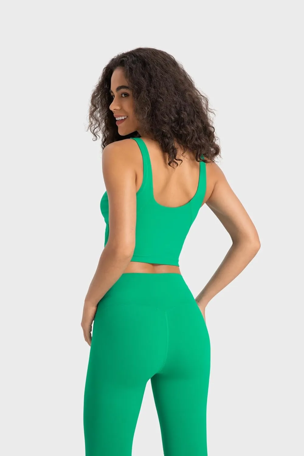 altiland V Neck Longline Sports Bra for Women, Padded Workout Yoga Cropped Tank with Medium Support