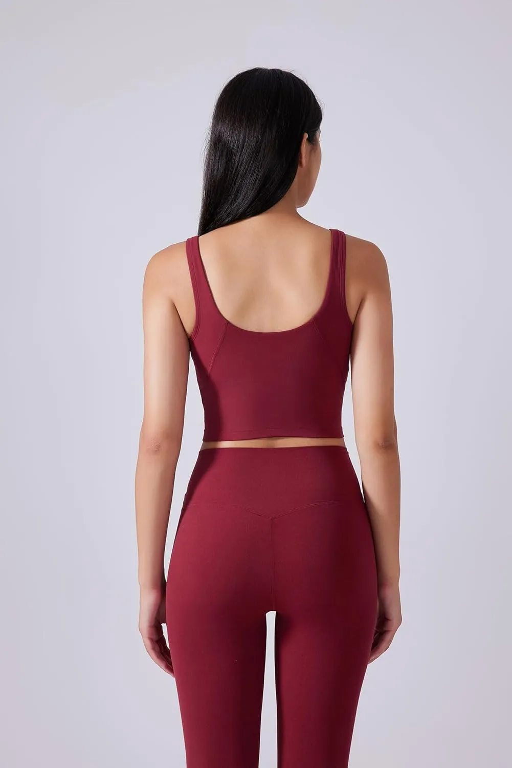 altiland V Neck Longline Sports Bra for Women, Padded Workout Yoga Cropped Tank with Medium Support