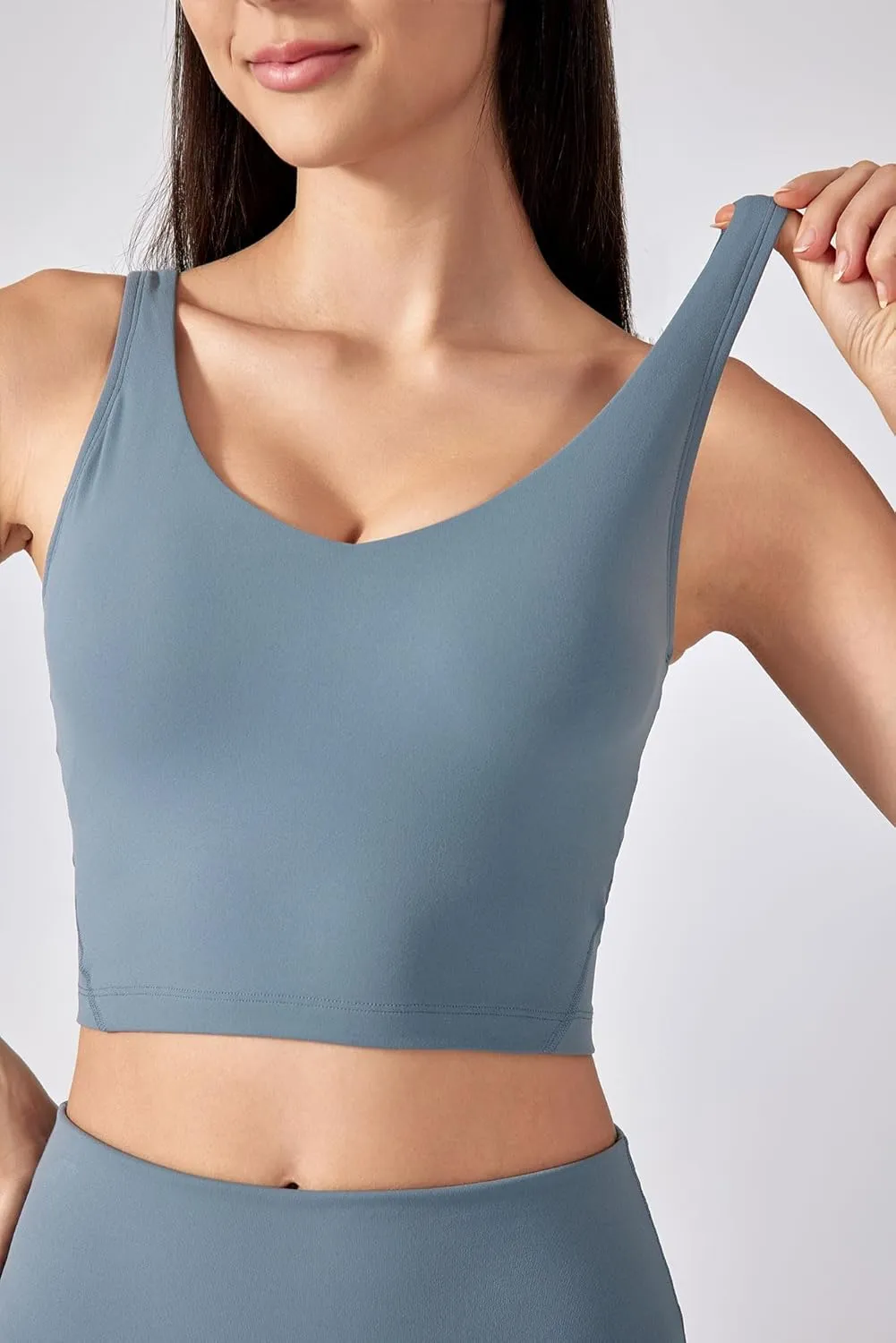 altiland V Neck Longline Sports Bra for Women, Padded Workout Yoga Cropped Tank with Medium Support