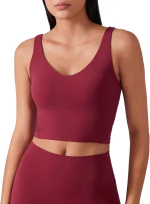 altiland V Neck Longline Sports Bra for Women, Padded Workout Yoga Cropped Tank with Medium Support