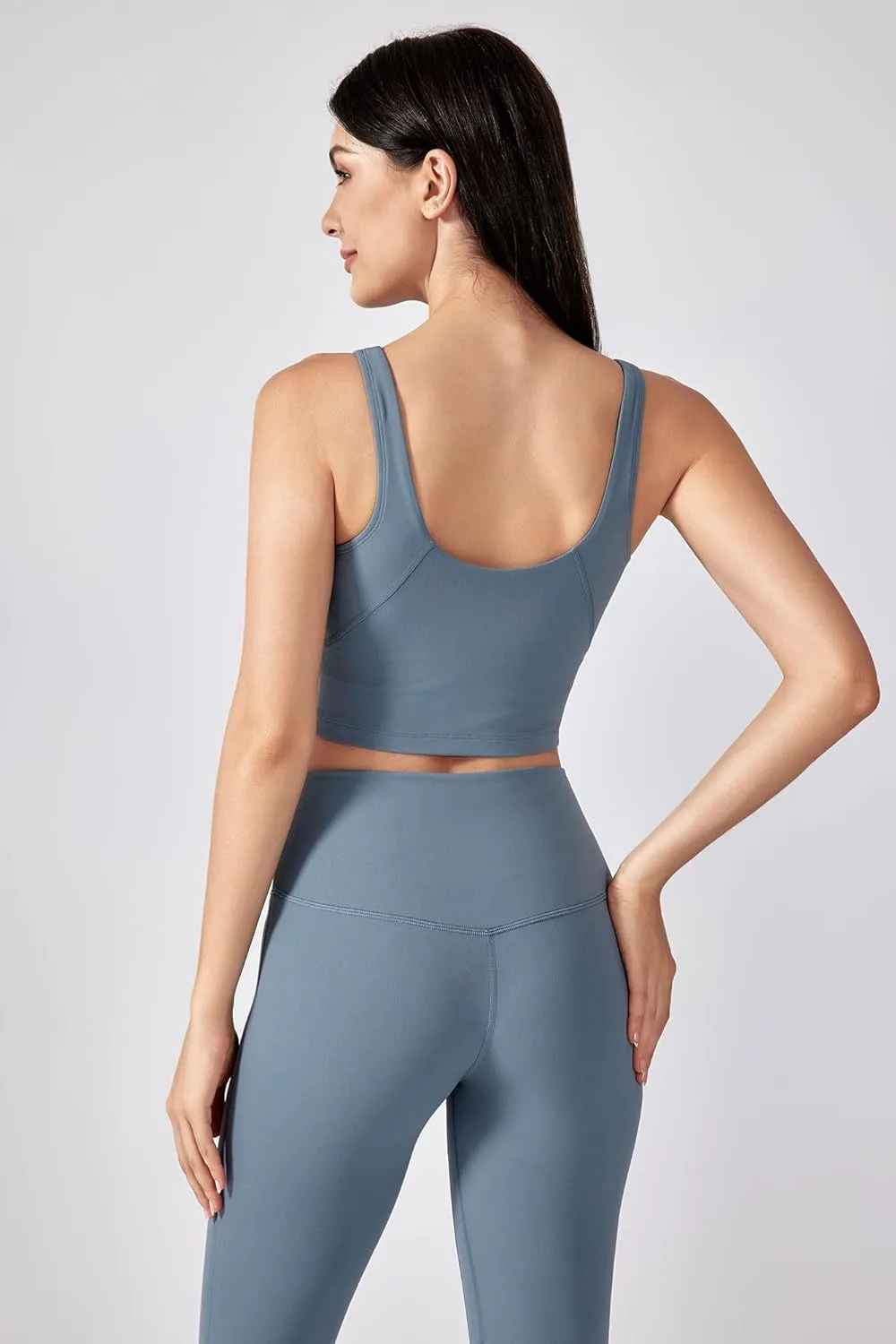 altiland V Neck Longline Sports Bra for Women, Padded Workout Yoga Cropped Tank with Medium Support