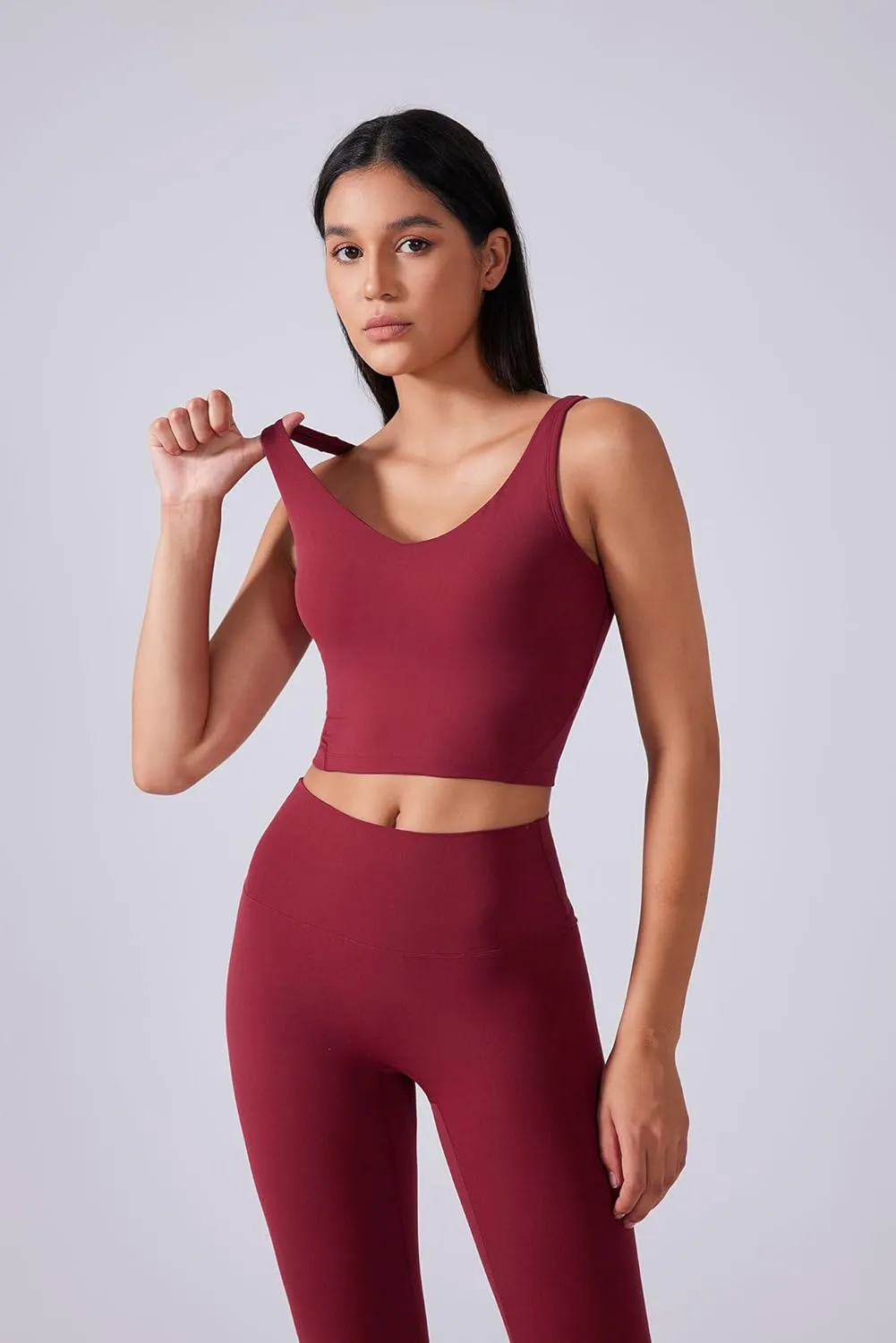 altiland V Neck Longline Sports Bra for Women, Padded Workout Yoga Cropped Tank with Medium Support