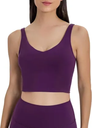 altiland V Neck Longline Sports Bra for Women, Padded Workout Yoga Cropped Tank with Medium Support