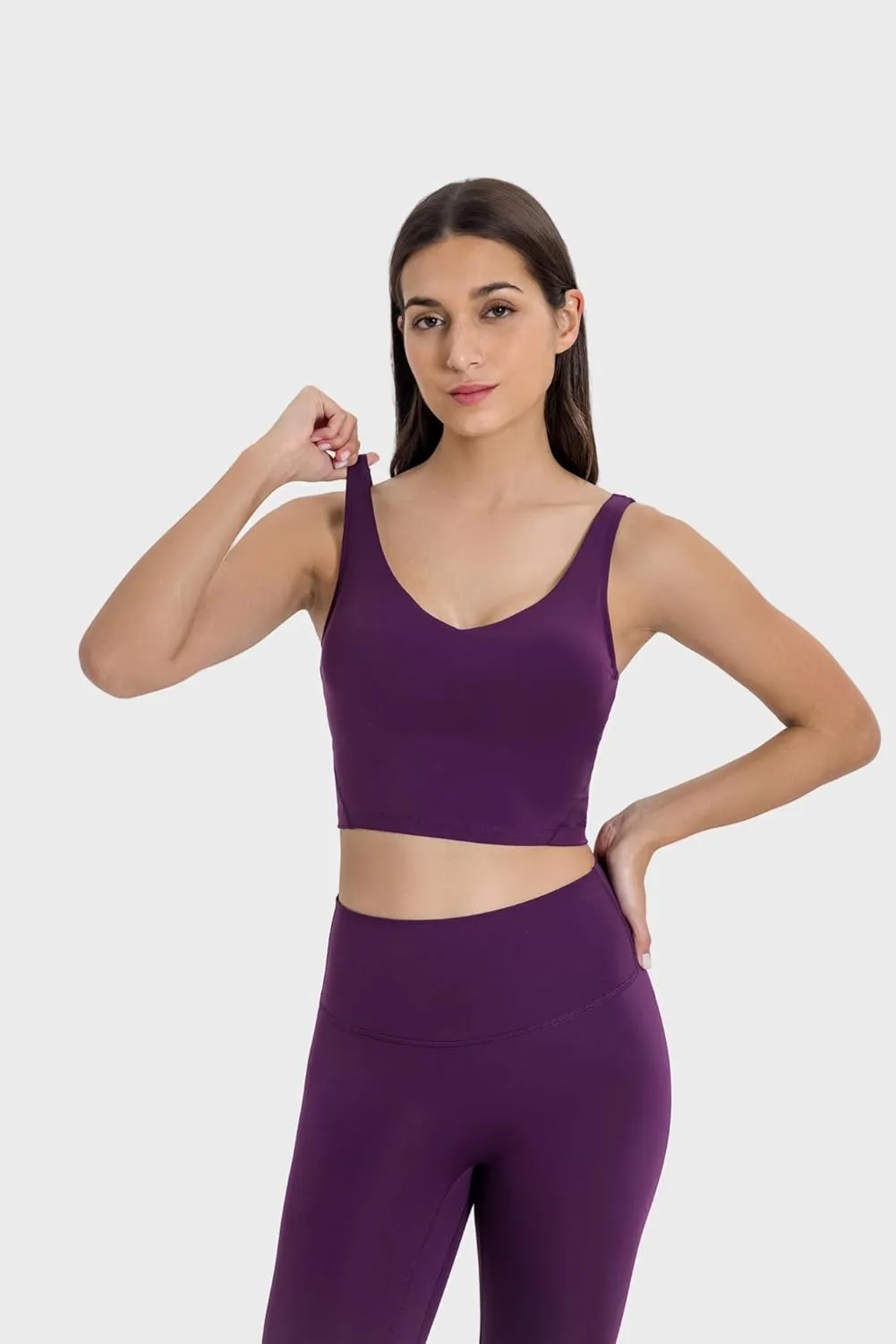 altiland V Neck Longline Sports Bra for Women, Padded Workout Yoga Cropped Tank with Medium Support