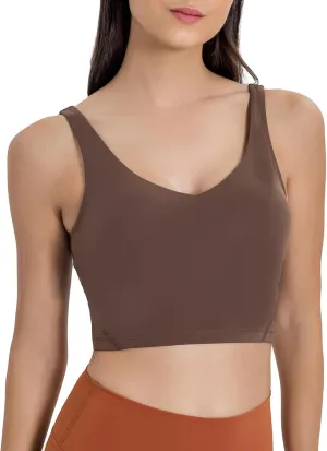 altiland V Neck Longline Sports Bra for Women, Padded Workout Yoga Cropped Tank with Medium Support