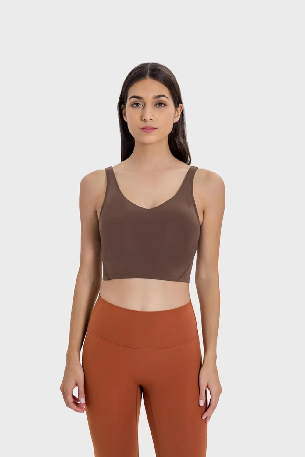 altiland V Neck Longline Sports Bra for Women, Padded Workout Yoga Cropped Tank with Medium Support