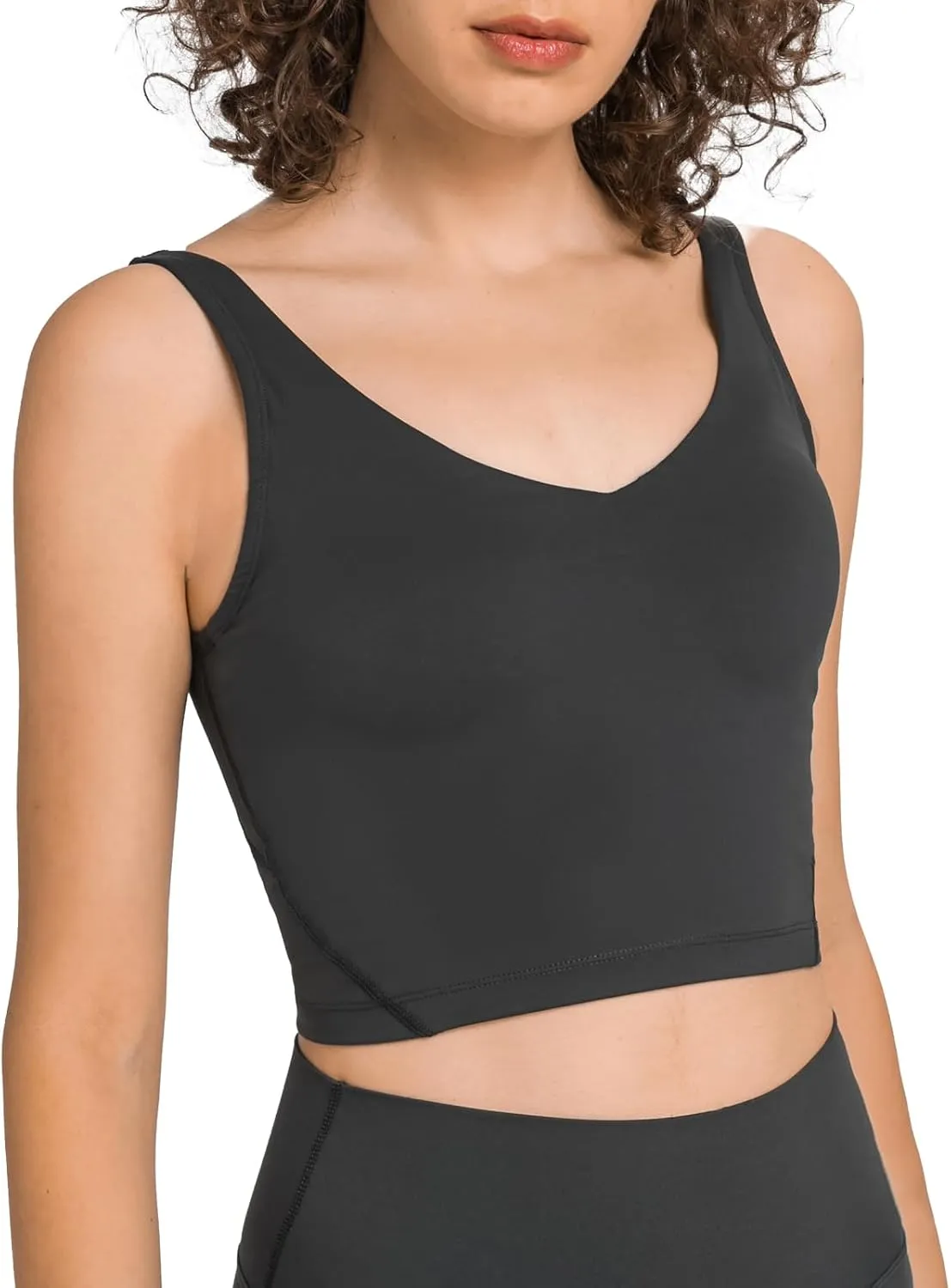 altiland V Neck Longline Sports Bra for Women, Padded Workout Yoga Cropped Tank with Medium Support