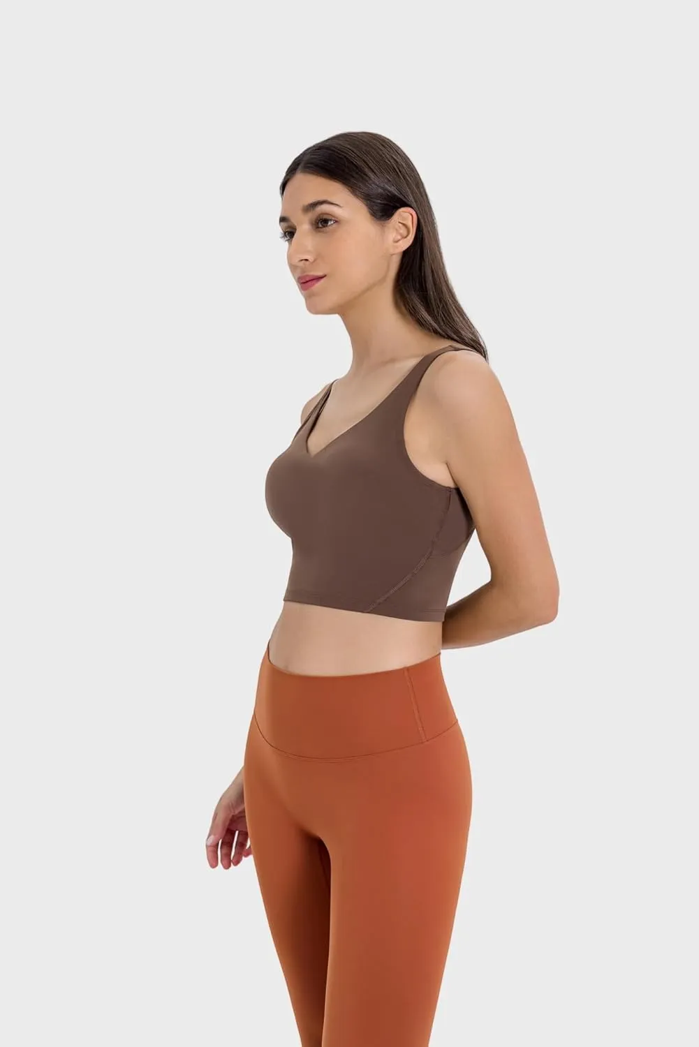 altiland V Neck Longline Sports Bra for Women, Padded Workout Yoga Cropped Tank with Medium Support
