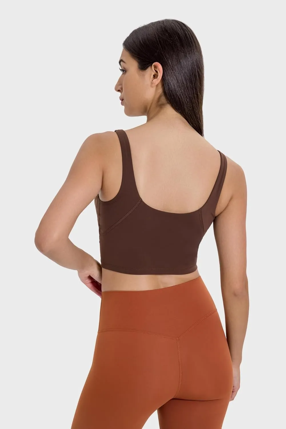altiland V Neck Longline Sports Bra for Women, Padded Workout Yoga Cropped Tank with Medium Support