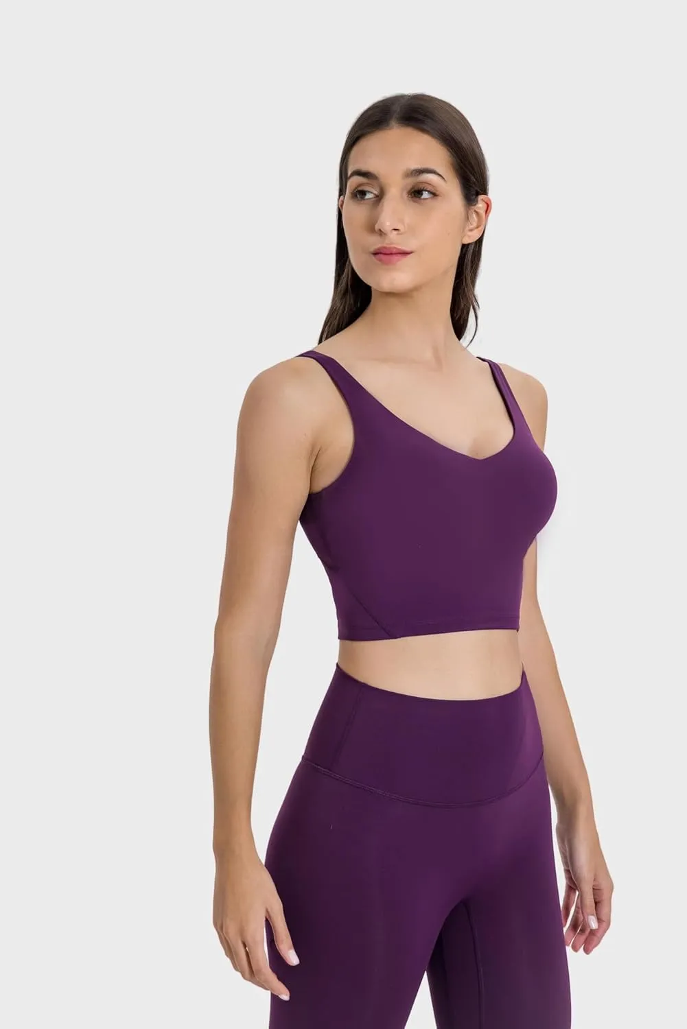 altiland V Neck Longline Sports Bra for Women, Padded Workout Yoga Cropped Tank with Medium Support