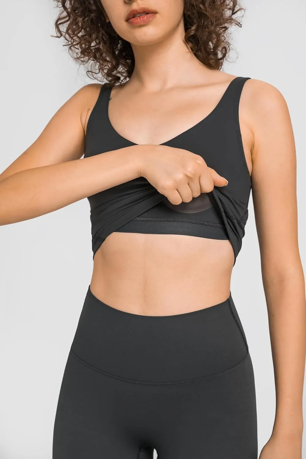 altiland V Neck Longline Sports Bra for Women, Padded Workout Yoga Cropped Tank with Medium Support
