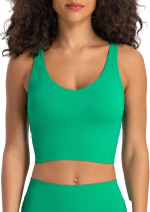 altiland V Neck Longline Sports Bra for Women, Padded Workout Yoga Cropped Tank with Medium Support