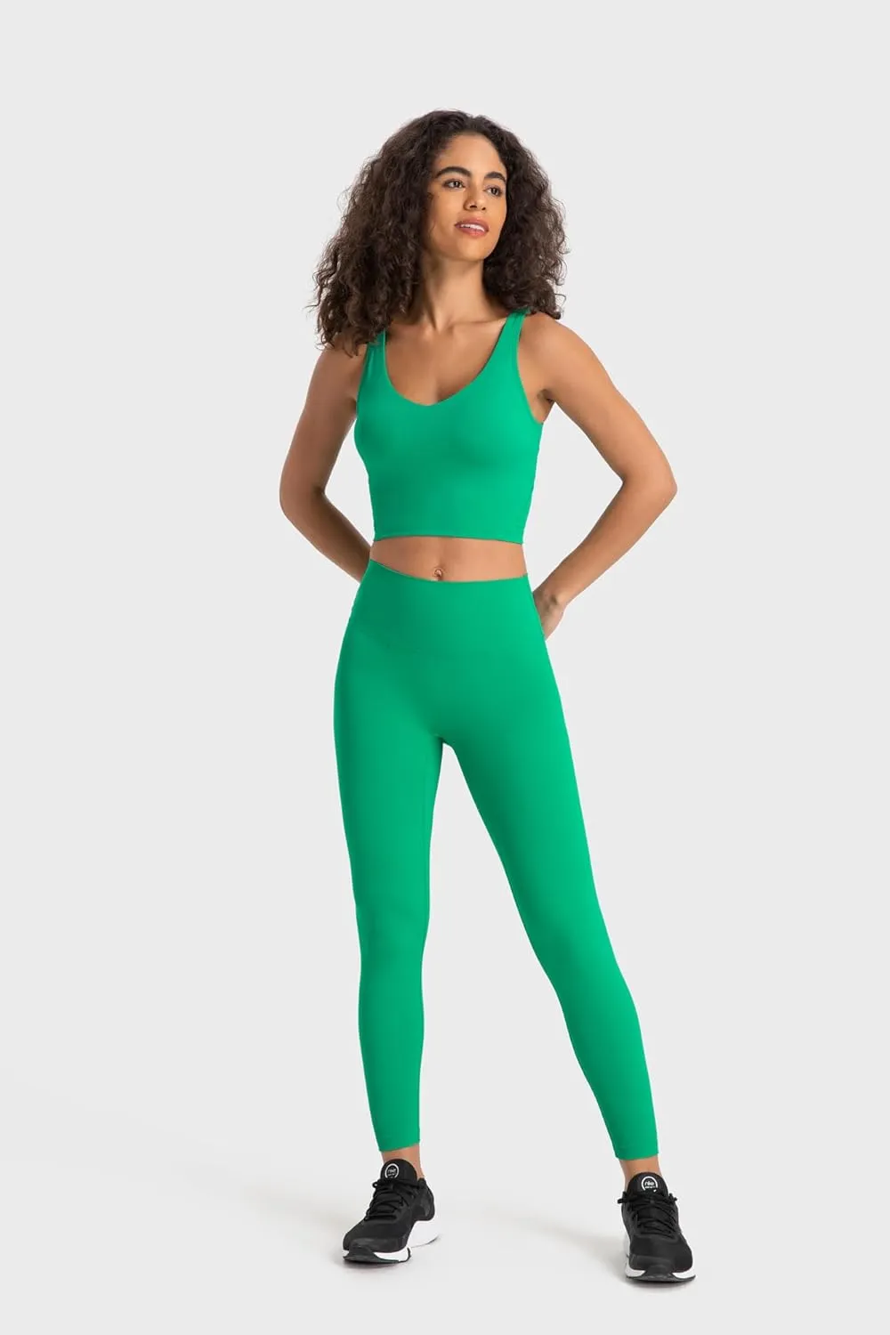 altiland V Neck Longline Sports Bra for Women, Padded Workout Yoga Cropped Tank with Medium Support