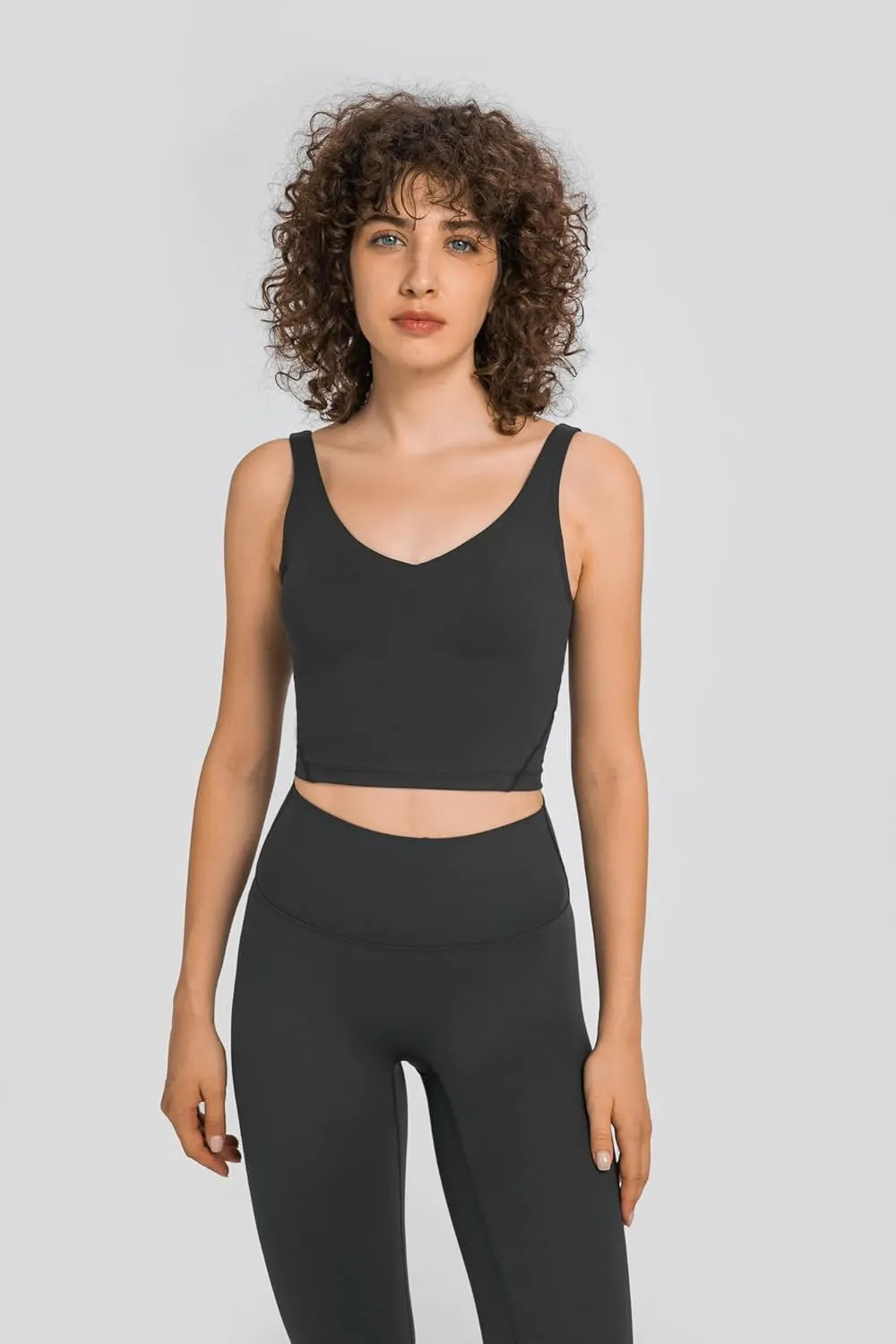 altiland V Neck Longline Sports Bra for Women, Padded Workout Yoga Cropped Tank with Medium Support