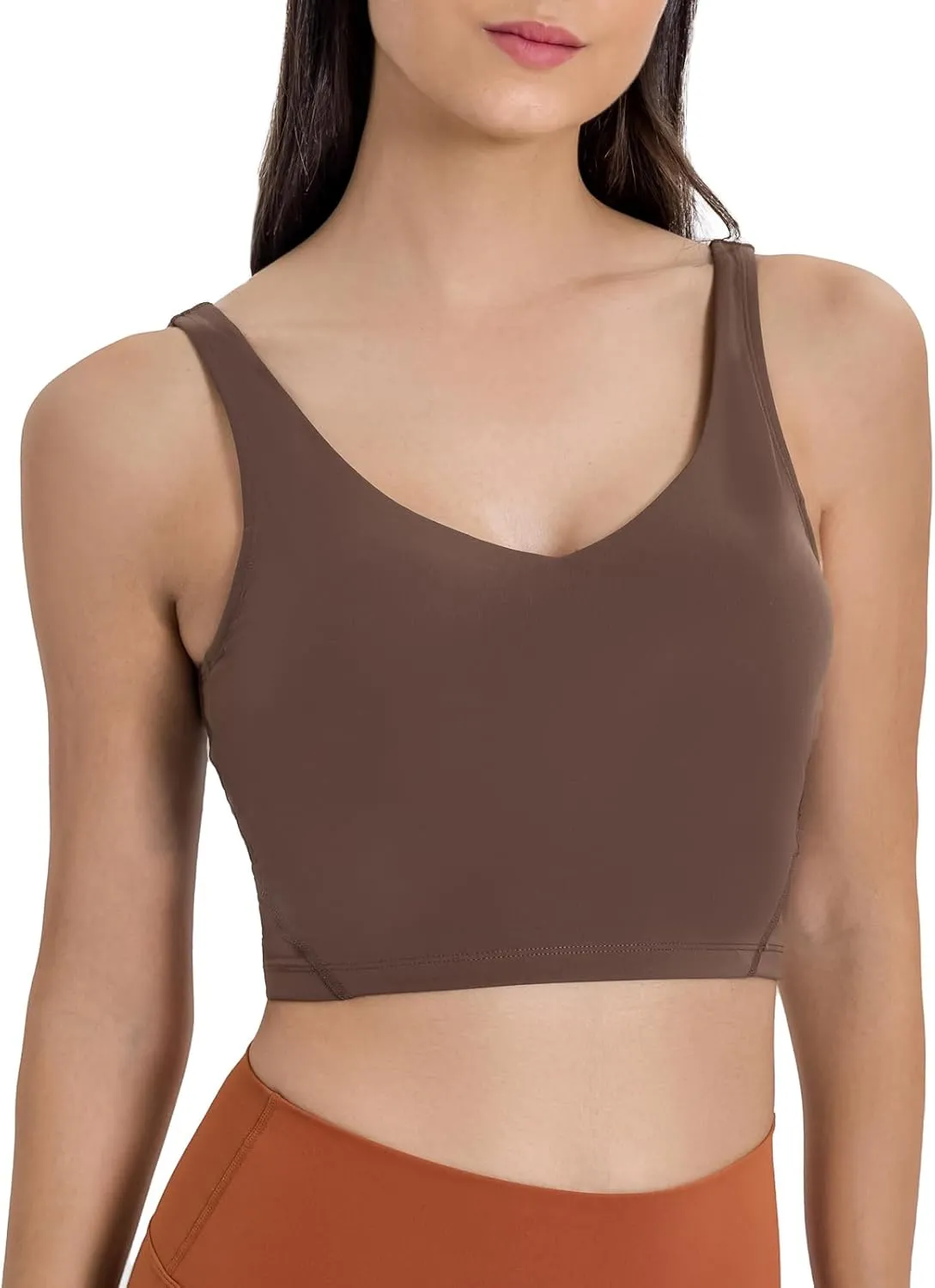 altiland V Neck Longline Sports Bra for Women, Padded Workout Yoga Cropped Tank with Medium Support