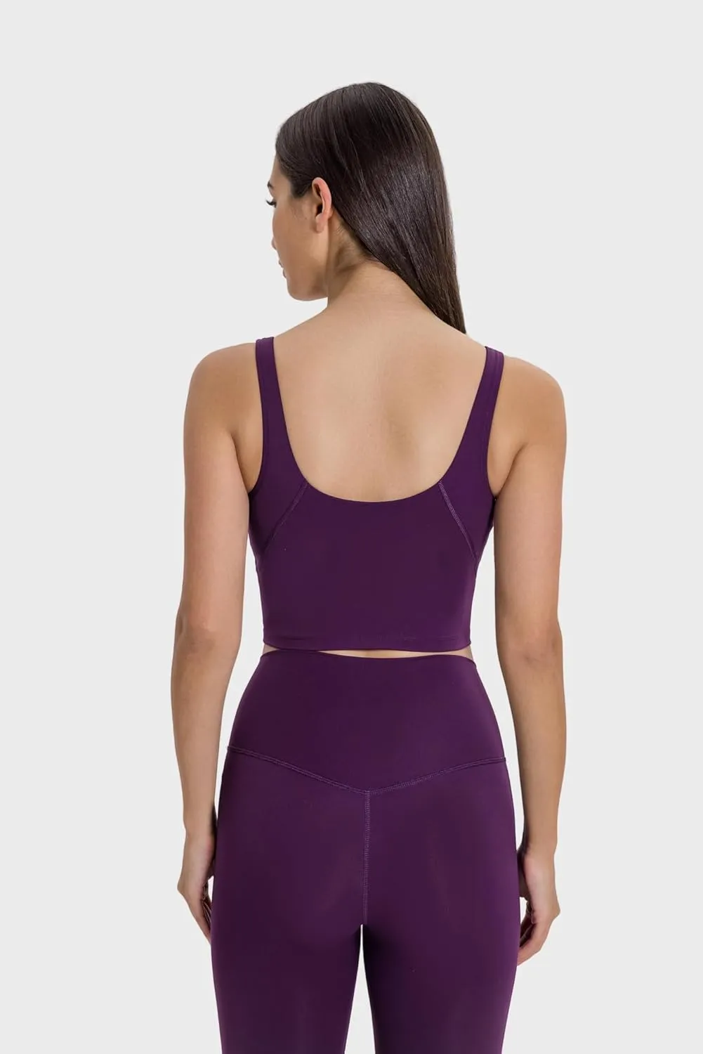 altiland V Neck Longline Sports Bra for Women, Padded Workout Yoga Cropped Tank with Medium Support