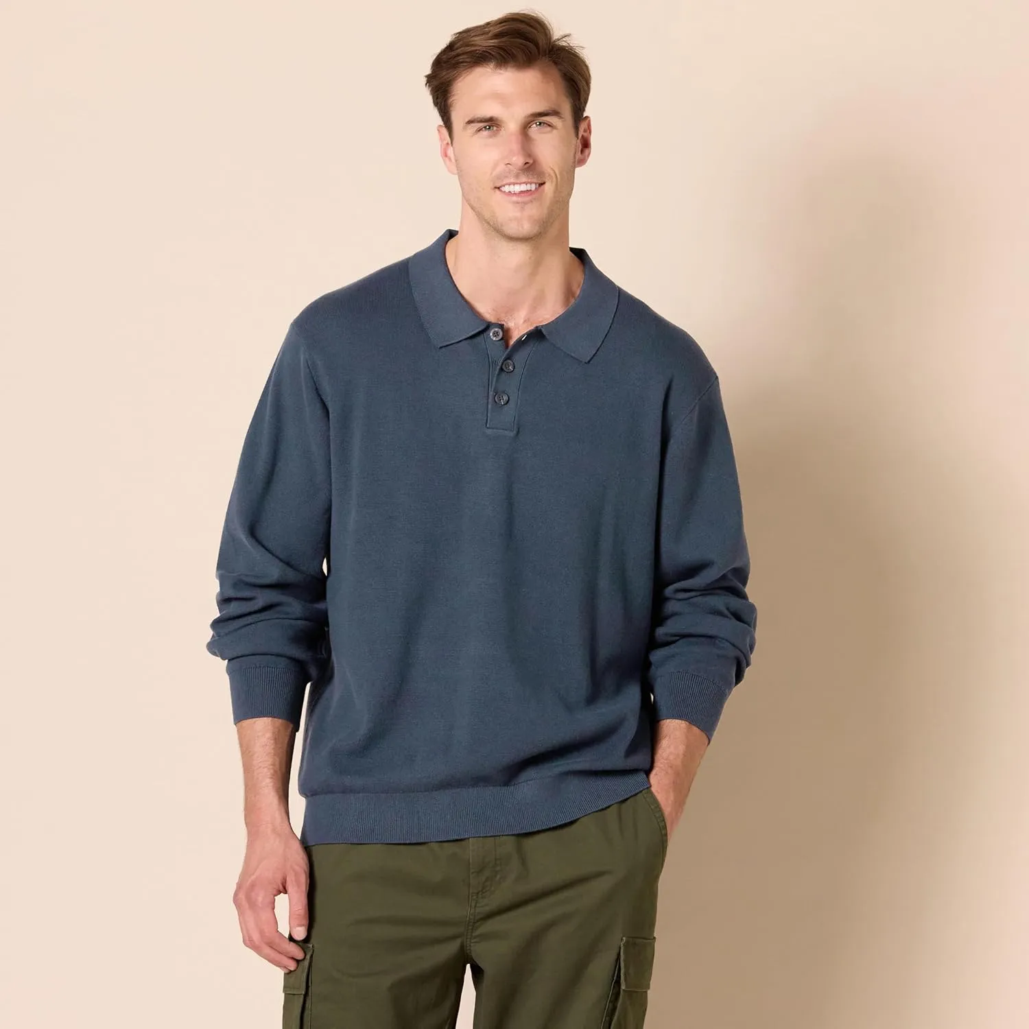 Amazon Essentials Men's Relaxed-Fit Knit Polo Sweater