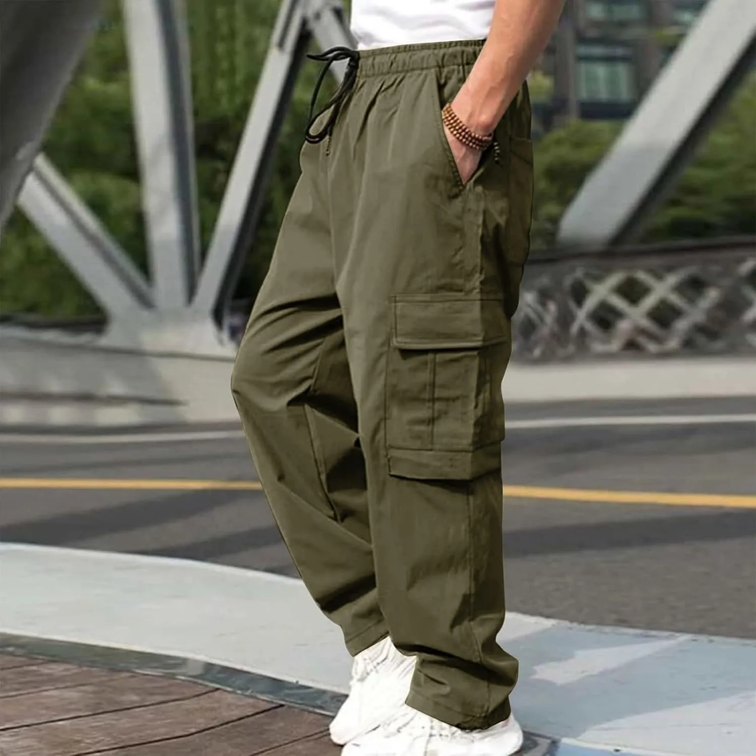 Boys Sweatpants, Fleece Cargo Sweatpants, Athletic Workout Clothes, Boys Joggers Open Leg Trousers with Pockets