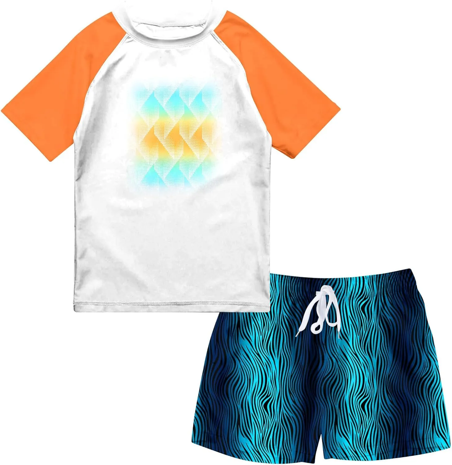 Boys Two Piece Rash Guard Swimsuits Sets Bathing Suits with Trunks 4-12 Years