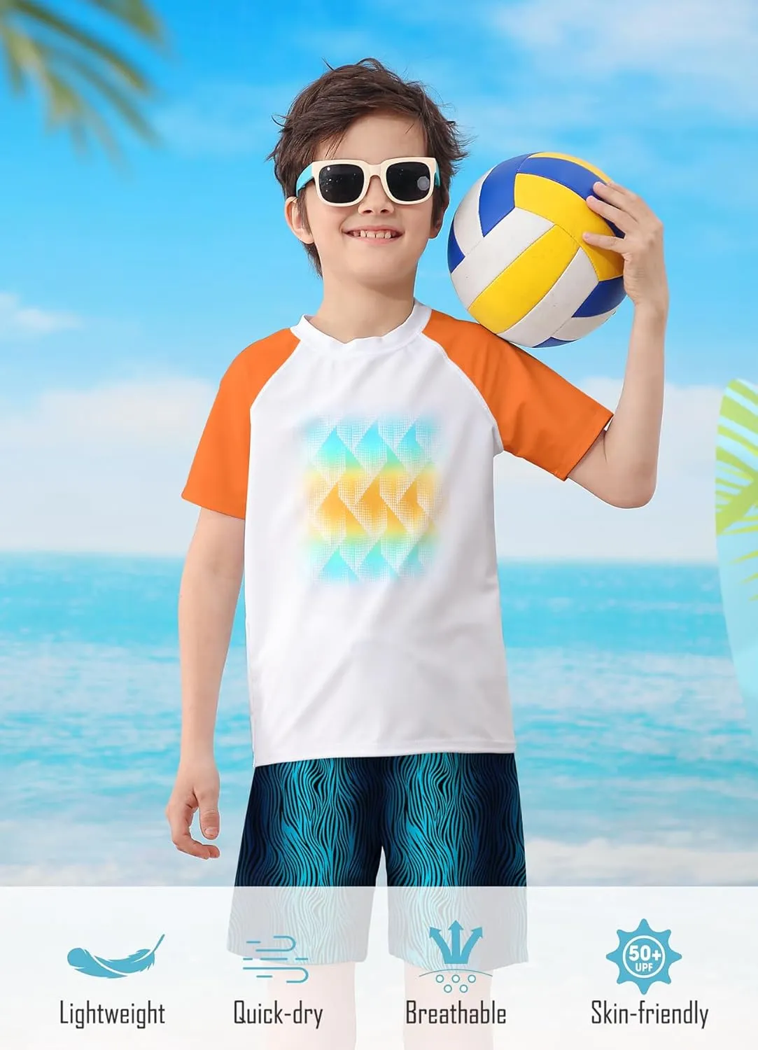 Boys Two Piece Rash Guard Swimsuits Sets Bathing Suits with Trunks 4-12 Years