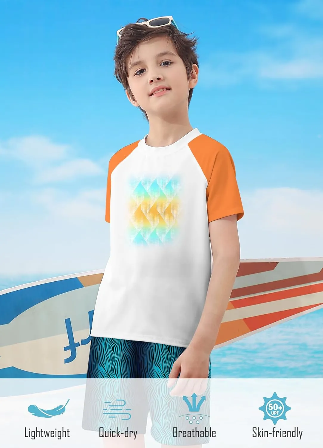 Boys Two Piece Rash Guard Swimsuits Sets Bathing Suits with Trunks 4-12 Years