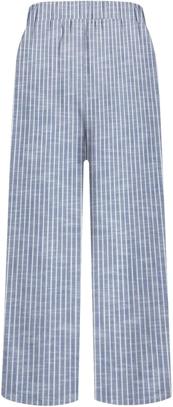 Capri Pants for Women Casual Straight Leg Lounge Trousers Elastic High Waist Lightweight Comfy Loose Palazzo Pants