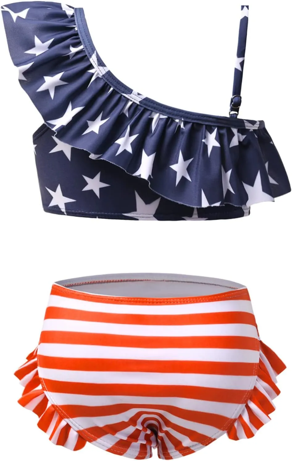 CHILDRENSTAR Girls One Shoulder Swimsuits Kids Two Piece Bathing Suits Beach Pool Swimwear