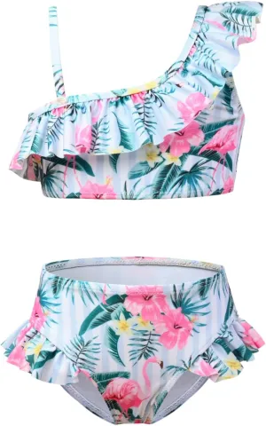 CHILDRENSTAR Girls One Shoulder Swimsuits Kids Two Piece Bathing Suits Beach Pool Swimwear