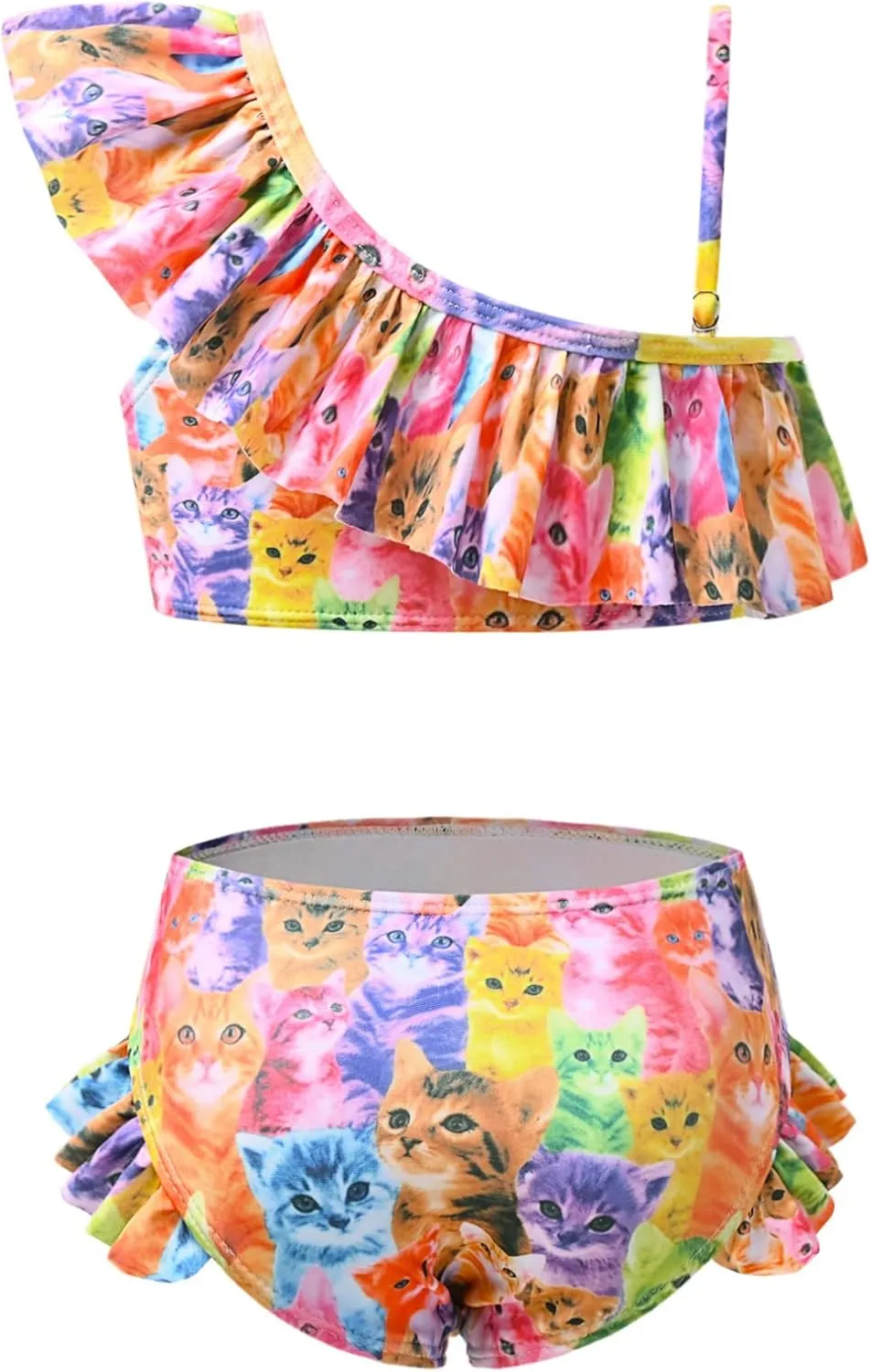CHILDRENSTAR Girls One Shoulder Swimsuits Kids Two Piece Bathing Suits Beach Pool Swimwear