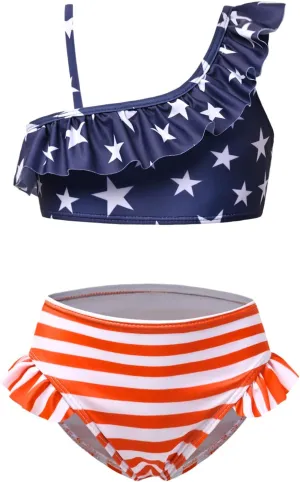 CHILDRENSTAR Girls One Shoulder Swimsuits Kids Two Piece Bathing Suits Beach Pool Swimwear