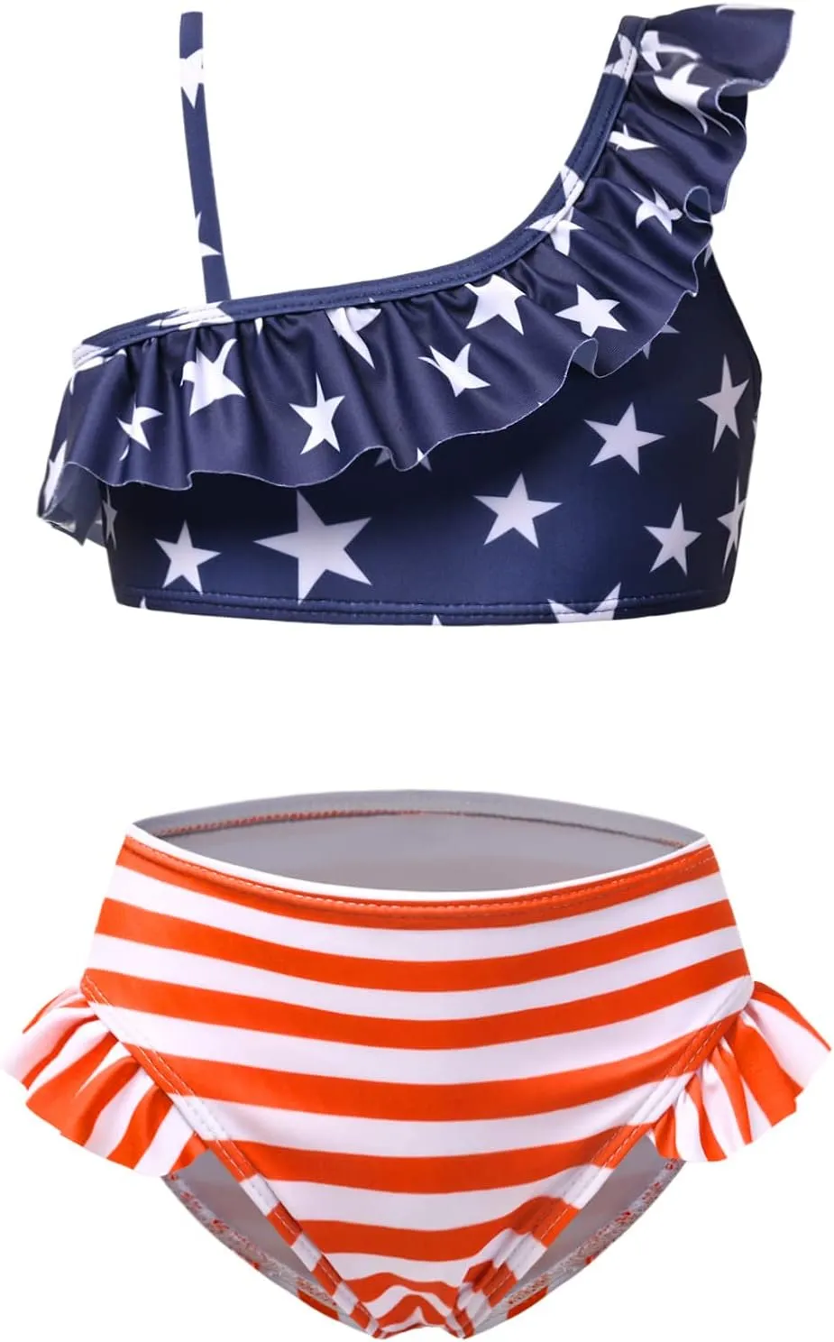 CHILDRENSTAR Girls One Shoulder Swimsuits Kids Two Piece Bathing Suits Beach Pool Swimwear