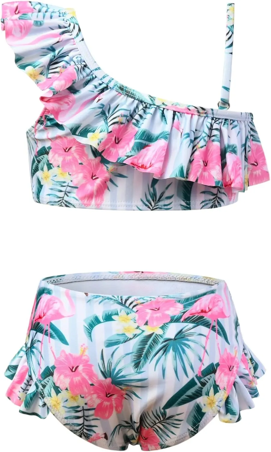CHILDRENSTAR Girls One Shoulder Swimsuits Kids Two Piece Bathing Suits Beach Pool Swimwear