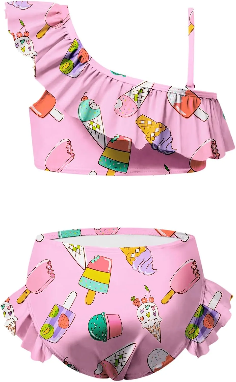 CHILDRENSTAR Girls One Shoulder Swimsuits Kids Two Piece Bathing Suits Beach Pool Swimwear