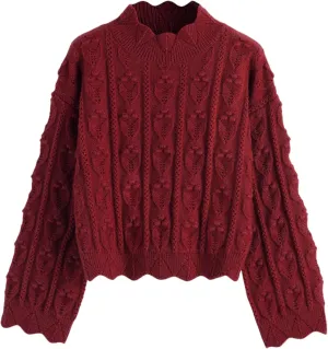 CIDER Tractor Textured High Neck Sweater: Red, S
