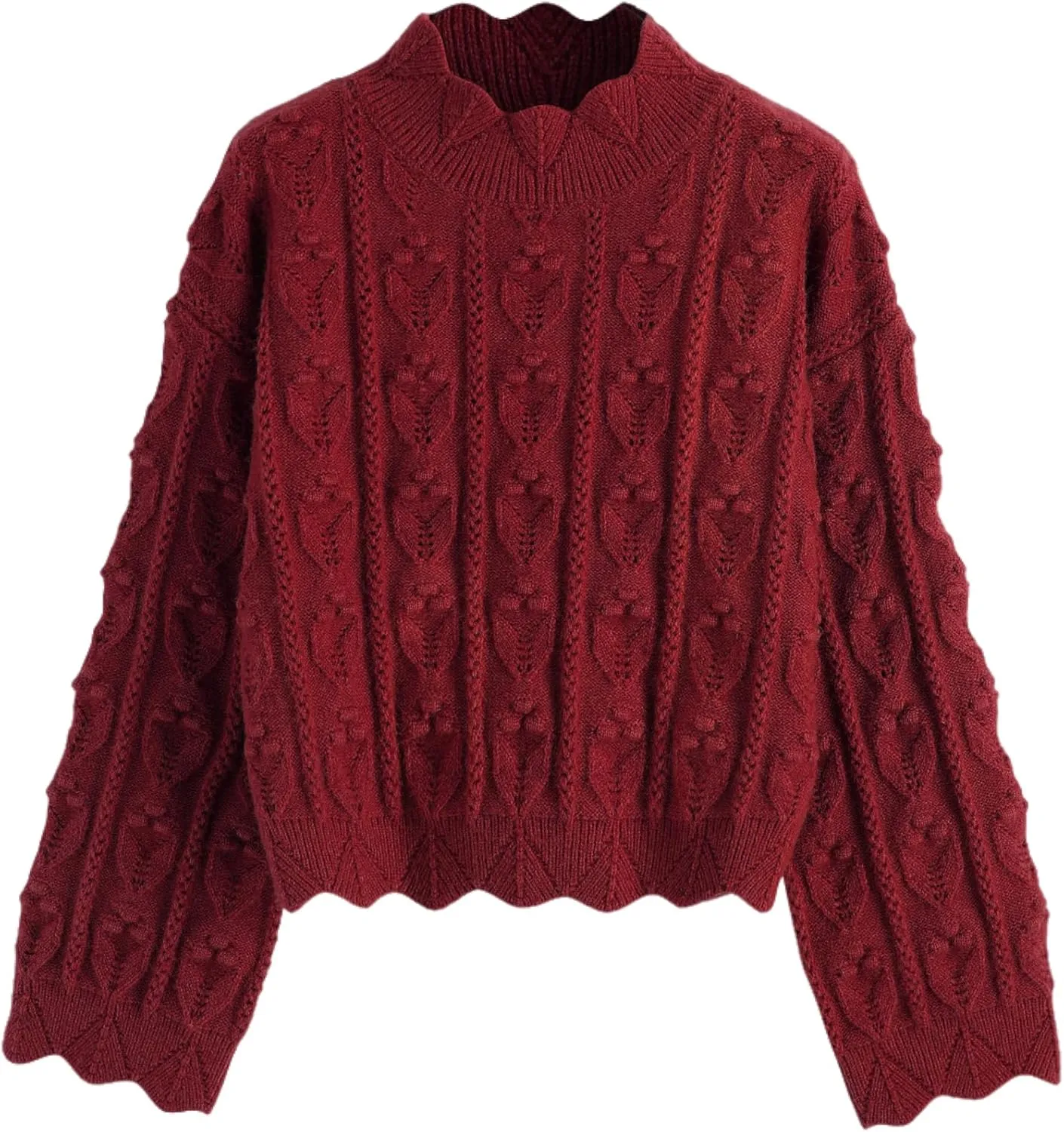 CIDER Tractor Textured High Neck Sweater: Red, S